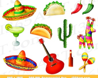 Mexican Fiesta Clipart, Cinco De Mayo Clip Art, Taco Tuesday, Mexican clip art, taco party, tacos, digital, invitations, PNG