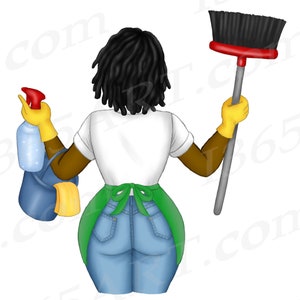 Cleaning Lady Clipart, Cleaning Business logo, Black Woman Clipart, Maid Service, African American, Chores, Female Janitor, Natural Hair image 3