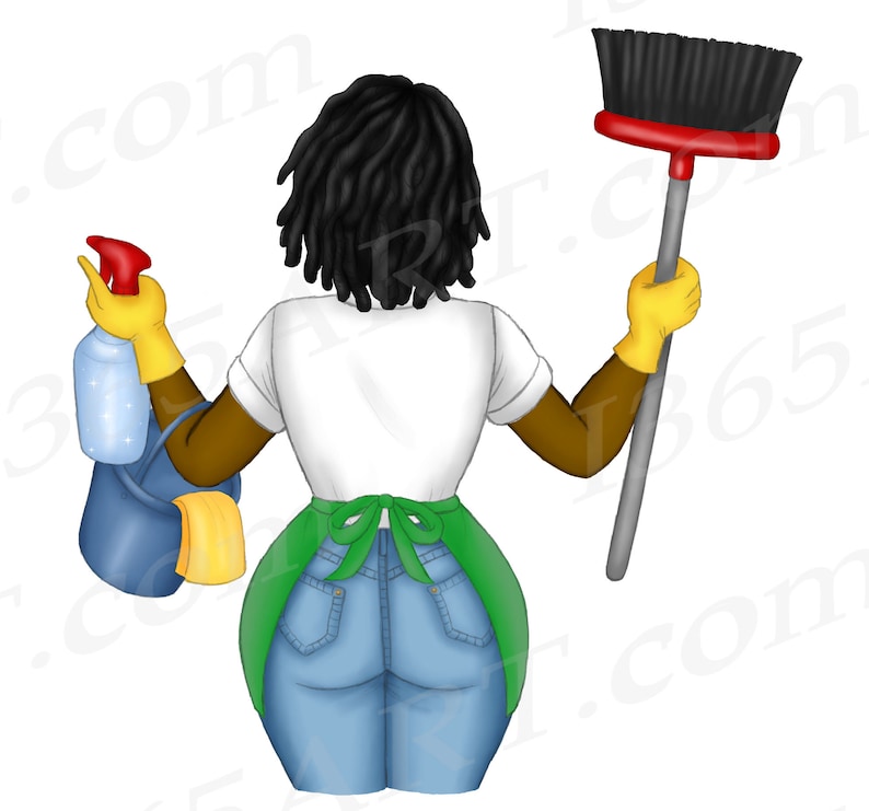 Cleaning Lady Clipart, Cleaning Business logo, Black Woman Clipart, Maid Service, African American, Chores, Female Janitor, Natural Hair image 3