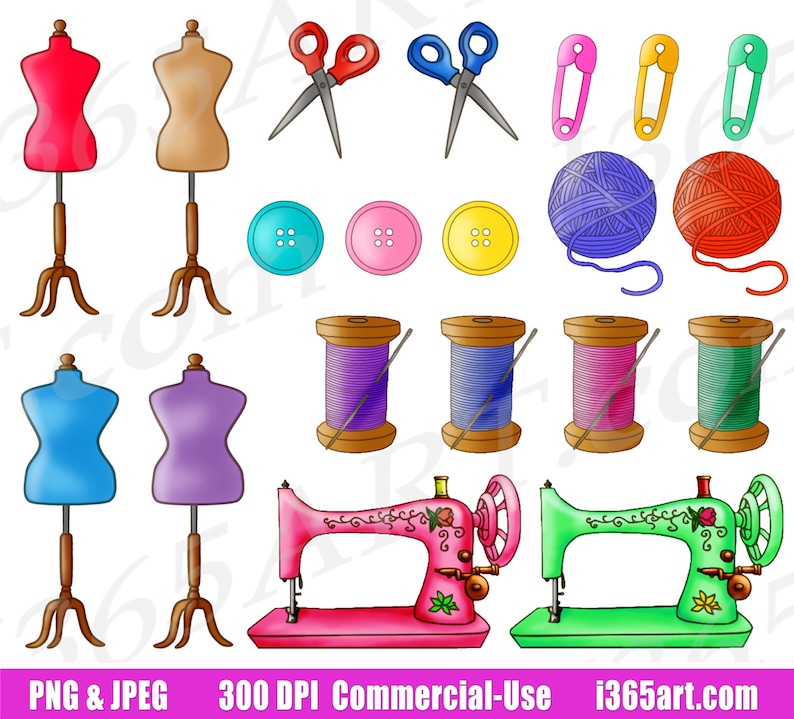 Buy 3 Get 1 Free Sewing Clipart, Sewing Clip Art, Sewing Set, Arts and Crafts, Seamstress Clipart, Planner Sticker Graphics, PNG, Commercial image 1