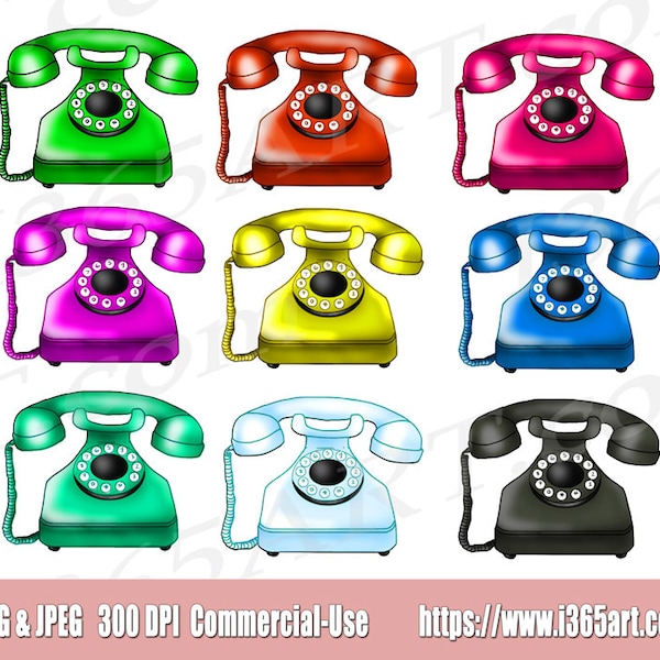 Retro Telephone Clipart, Telephone Clip Art, Phone Clipart, Rotary Phone, Vintage Phone, Phone Clip Art, Clipart Design, old fashioned phone
