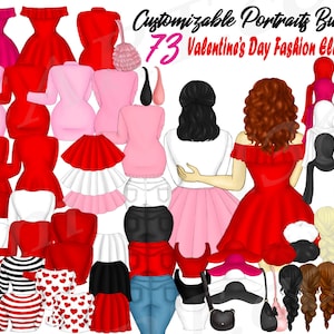 Best Friends Clipart, Valentines Day Clipart, Besties Clipart, Customizable clipart, Portraits, Hairstyle, Dress Up, paper doll clipart