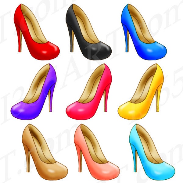 Acheter 3 obtenir 1 gratuit High Heels Clipart, Chaussures clipart, Mode, Rouge, Rose, Violet, Noir, Rose Chaud, Jaune, Bleu, Turquoise PNG JPEG Téléchargements