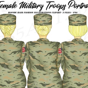 Blonde Military Woman Clipart, Army Clipart, Independence, Memorial Day, Veteran, Female troops, Portraits, Hairstyles, Planner Dashboard