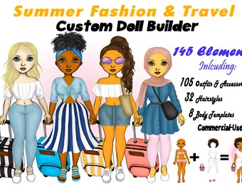 Summer Travel Besties Clipart, Fashion Doll Builder (Digital Download)