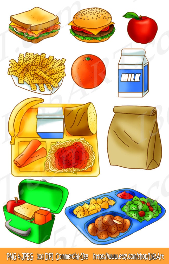 School Lunch Clipart Set Food Tray Brown Paper Bag Etsy Hong Kong