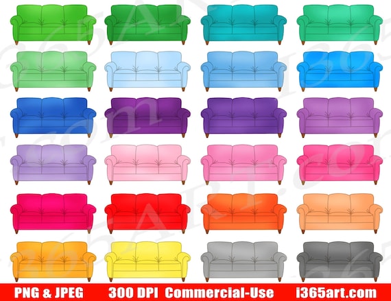 Buy 3 Get 1 Free Sofa Clipart, Couch Clip Art, Planner Stickers, Digital Icons, Colorful Sofa Graphics, Furniture, PNG, Commercial Il_570xn