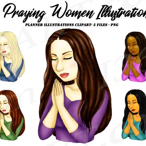 Praying Woman Clipart, Praying Women, Religious clipart, Prayer, African American, Hairstyles, Sublimation clipart, planner clipart
