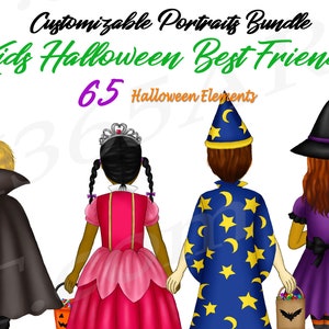 Halloween Kinder Clipart, beste Freunde Clipart, Trick oder behandeln Clipart, kleine Mädchen Clipart, kleine junge Clipart, Halloween-Party, anpassbar