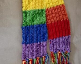 Hand knit Scarf- rainbow stripes