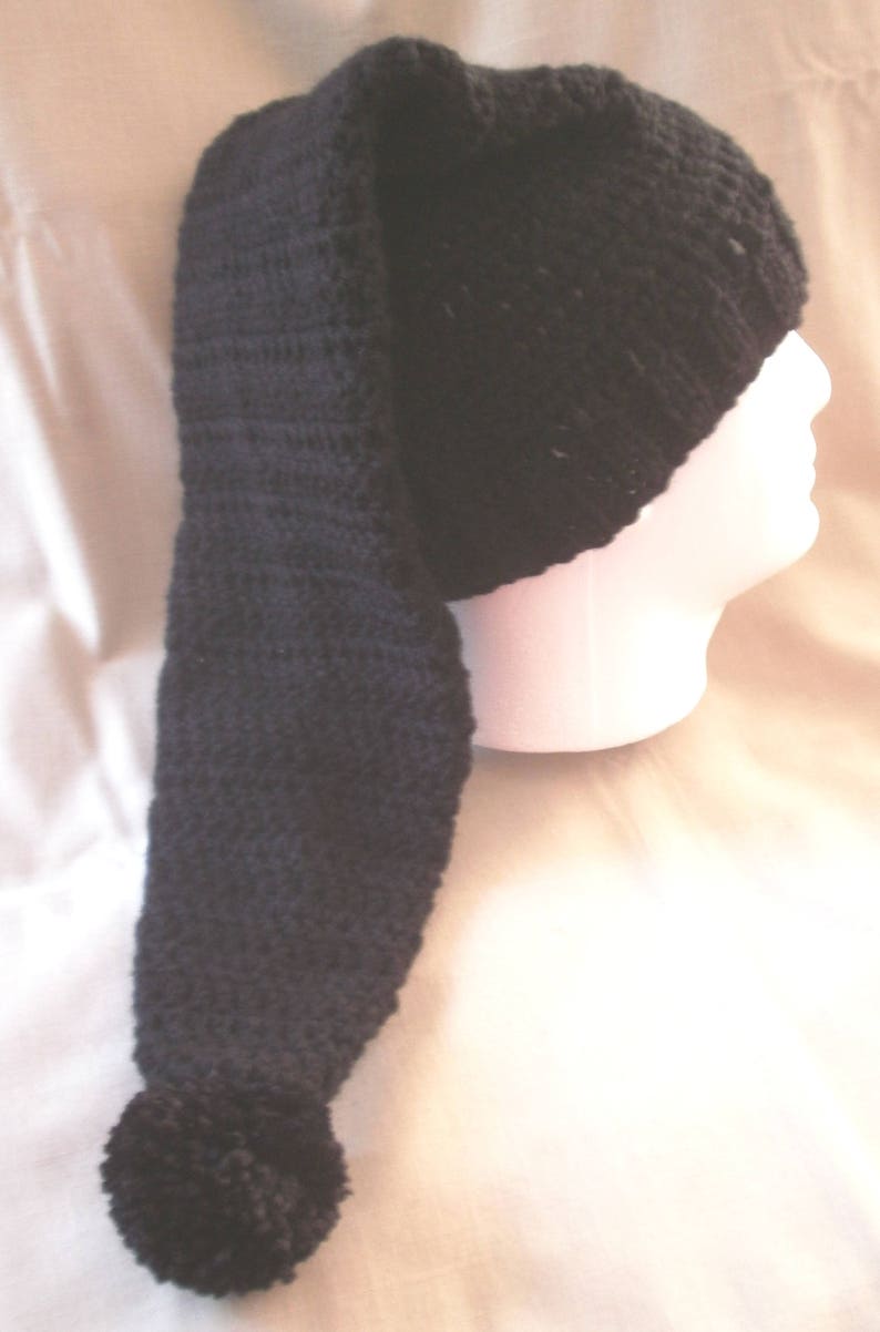 extra long Hand knit hatbeanie Black hat