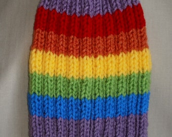 Handmade knit hat/Beanie - rainbow stripes