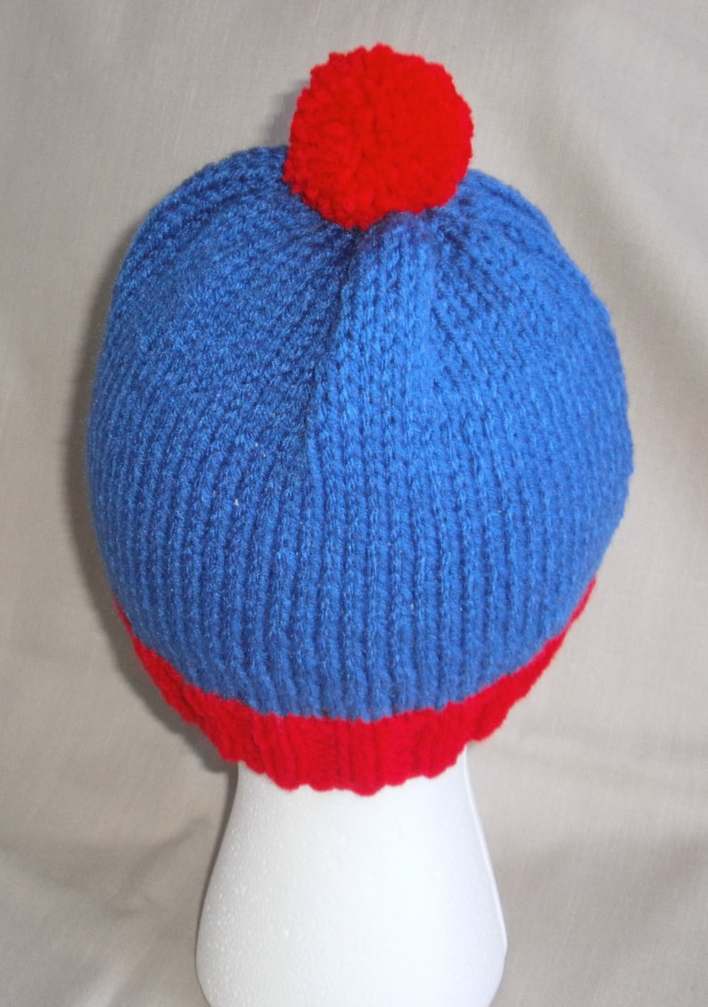 Hand knit hat/Beanie Blue & Red image 3