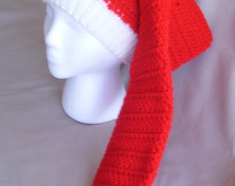 Hand knit hat/beanie -  Red & White Santa Christmas hat, extra long