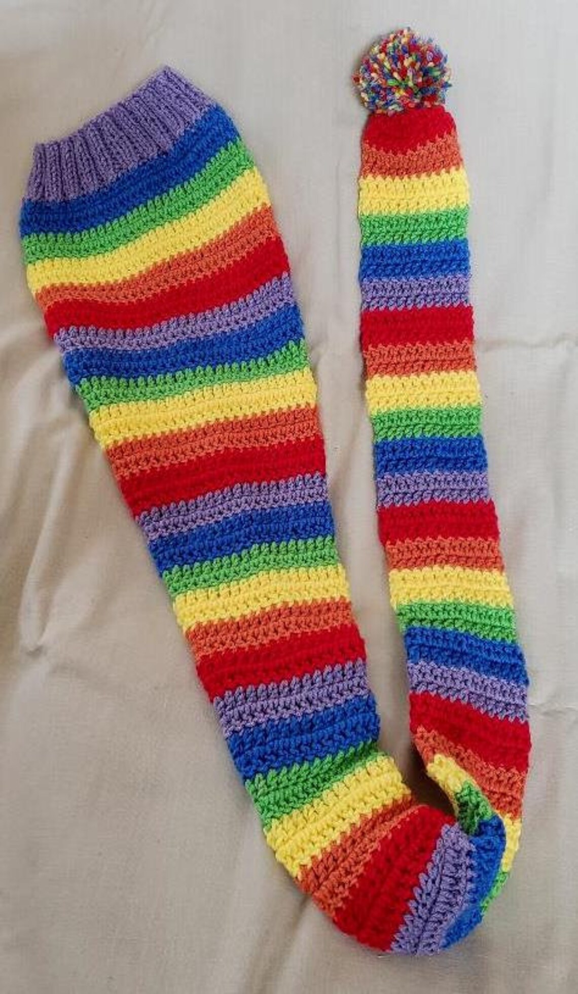 Extra Long Hand Knit Stocking Hat Rainbow Striped Hat 5 - Etsy