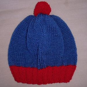 Hand knit hat/Beanie Blue & Red image 4