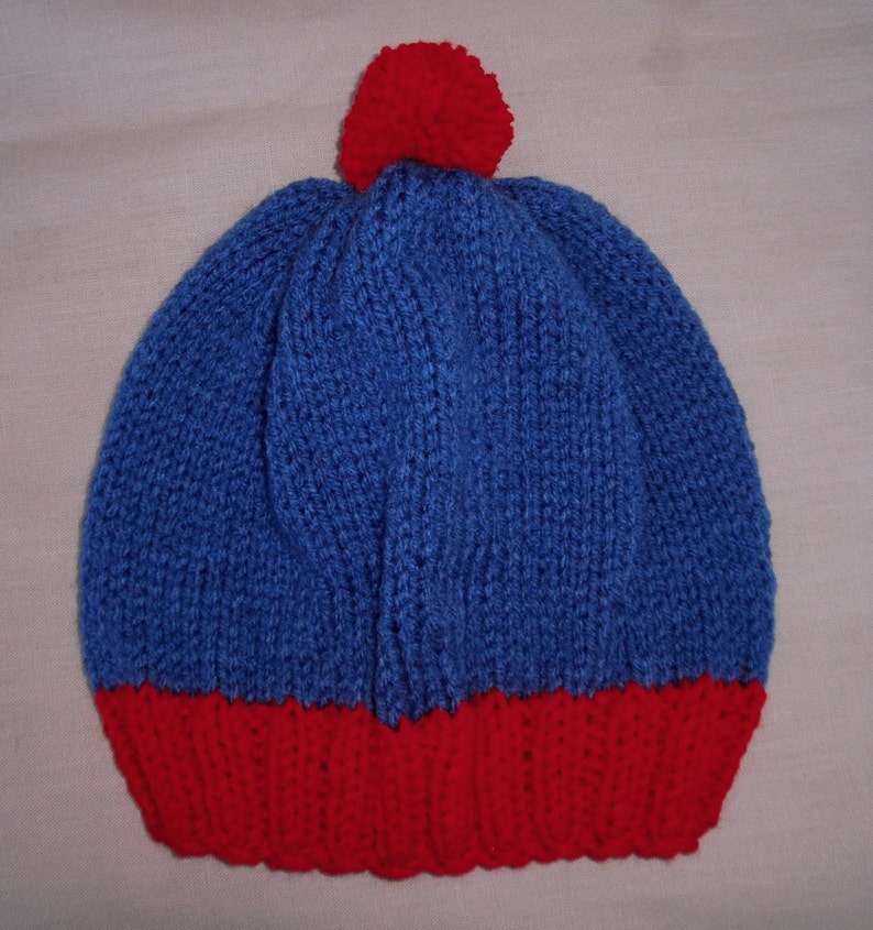 Hand knit hat/Beanie Blue & Red image 4