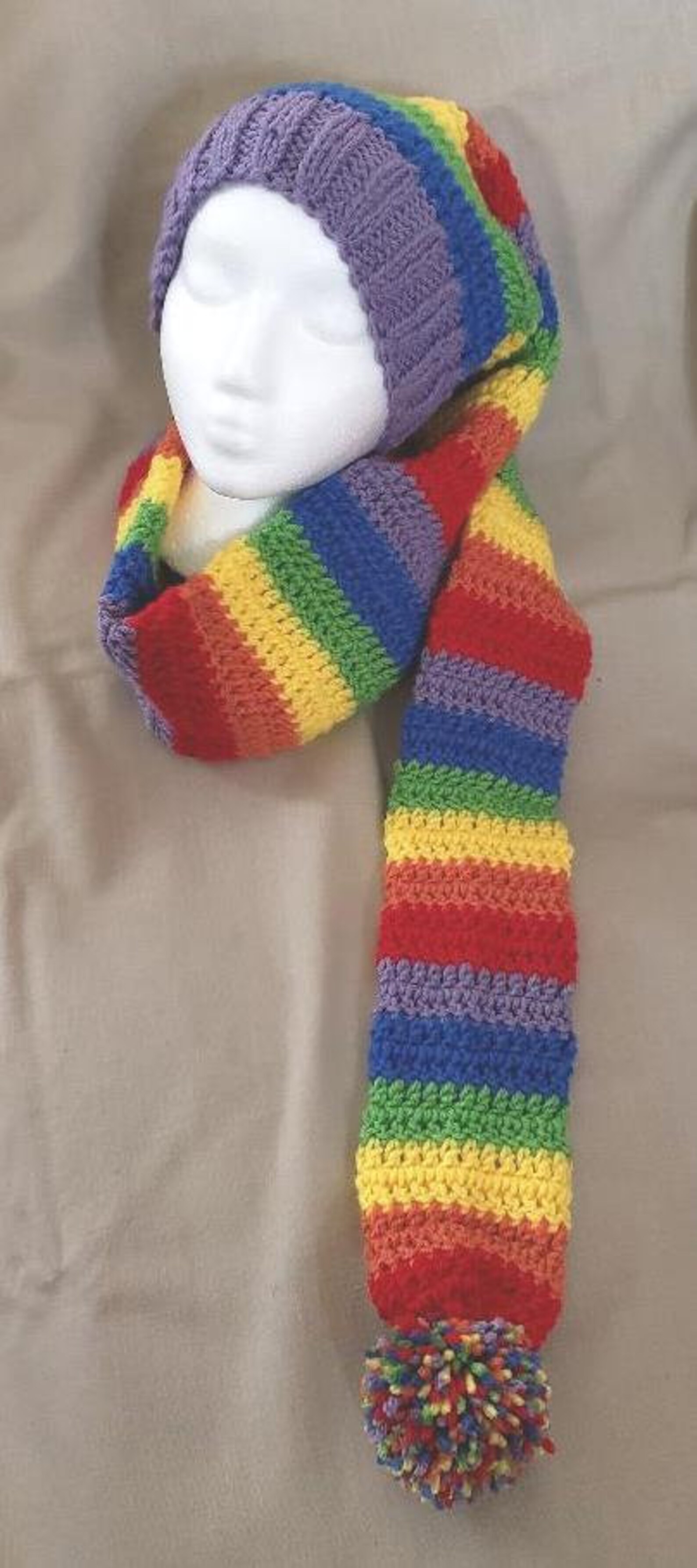 Extra Long Hand Knit Stocking Hat Rainbow Striped Hat 5 Etsy