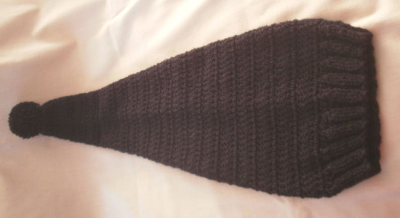 extra long Hand knit hatbeanie Black hat