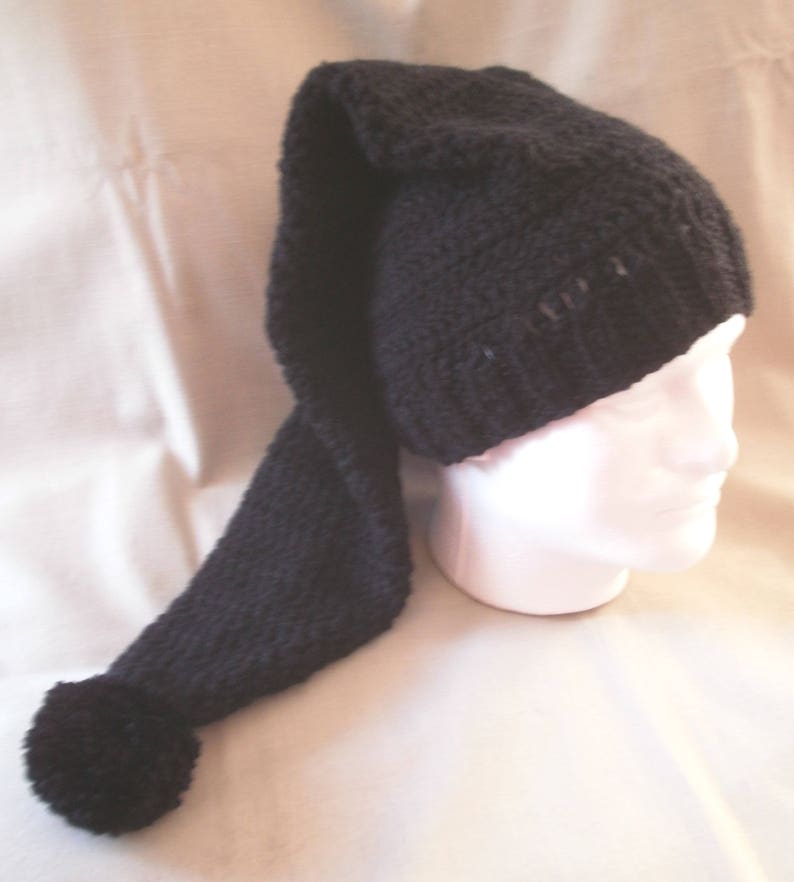 extra long Hand knit hatbeanie Black hat