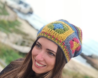 Granny Knit crochet wool beanie hat, winter woman man kids newborn accessories. Colorfull unisex hat, handmade in italy chunky fall hat