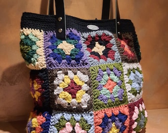 Colorful and rainbow crochet boho bag for woman. Granny tote handmadec purse, chunky oversize. Granny bag 70' style coachella. Vegan bag