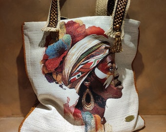 Bolso shopper hecho a mano en Italia con tejido de tapicería italiano. Bolso boho chic oversize. Asas de yute