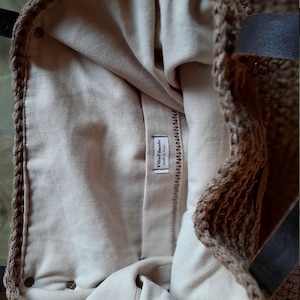 Rectangular crochet boho chic bag. Tobacco boho chic bag, linen tote bag lined, chunky oversize.Shoulder bag handmade, natural fiber purse image 8