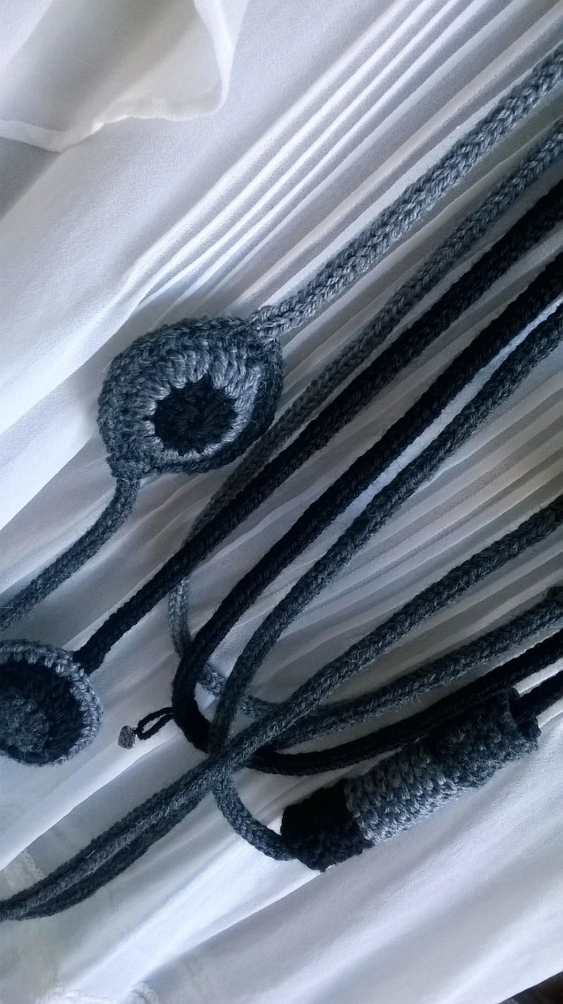 Unique original textile necklace. Yarn grey and black tones jewelry. Fiber hypoallergenic nichel free, unusual boho cowl and scarf. Handmade image 2