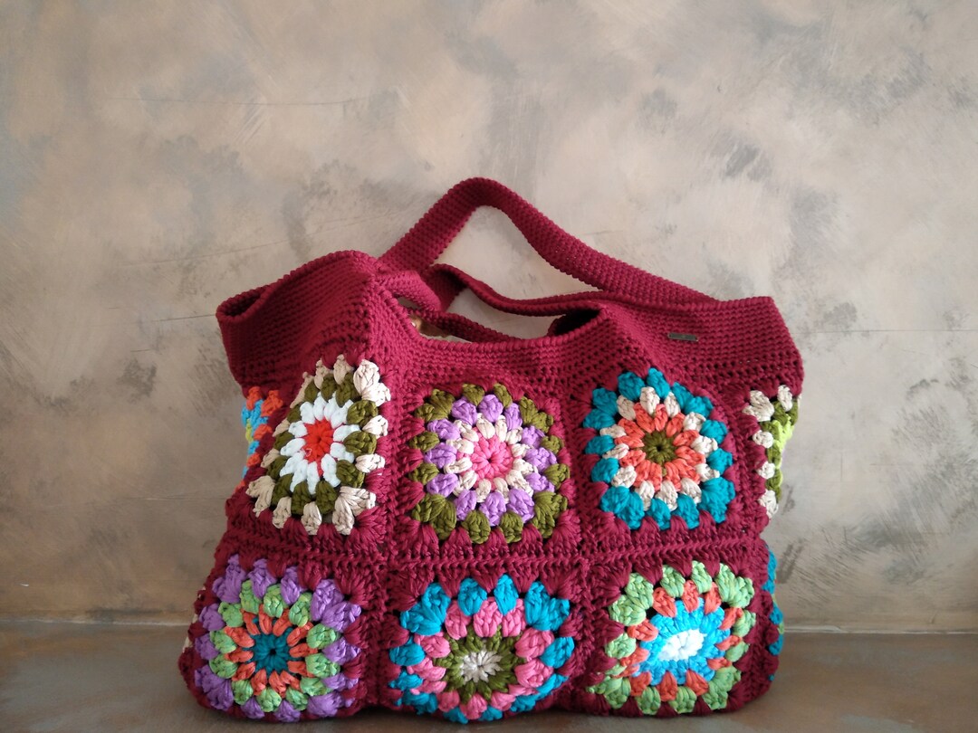 Colorful and Rainbow Crochet Boho Bag for Woman. Granny Tote - Etsy