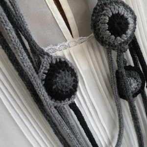 Unique original textile necklace. Yarn grey and black tones jewelry. Fiber hypoallergenic nichel free, unusual boho cowl and scarf. Handmade image 3