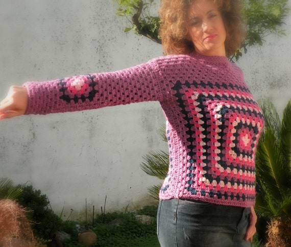 Maglione Donna Lavorato Con Mattonelle E Quadrati Della Nonna Etsy