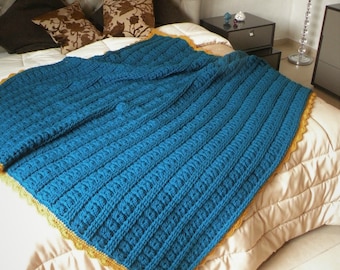 King queen size hand knit crochet afghan blanket, chunky throw coverlet customizable in your favorite colors. Handmade plaid sofa armchair