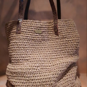 Rectangular crochet boho chic bag. Tobacco boho chic bag, linen tote bag lined, chunky oversize.Shoulder bag handmade, natural fiber purse image 5