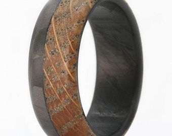 Rustic Ring, Whiskey Barrel Ring, Western Wedding Jewelry, Wooden Ring with Carbon Fiber- The Old Fashioned