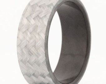 Silver Carbon Fiber Ring. Men's Wedding Ring- The Silverback