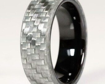Non Conductive Ring, Black Ceramic and Silver Glass Fiber Wedding Ring- The Electrician