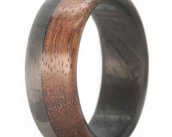 Walnut Wedding Ring, Carbon Fiber Rings, Men's Wooden Band with Carbon Fiber- The Craftsman