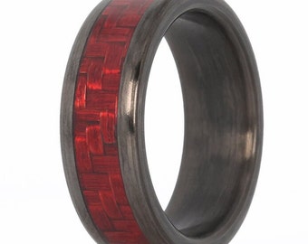 Red Carbon Fiber Ring, Unique Rings, Carbon Fiber Ring- The Vader