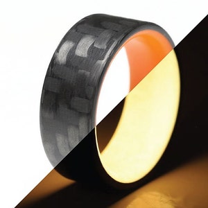 Orange Carbon Fiber Glow Ring, Men&#39;s Glow in the Dark Ring- The Orange Racer