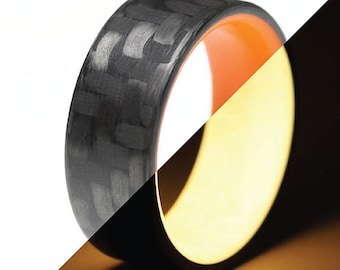 Orange Carbon Fiber Glow Ring, Men's Glow in the Dark Ring- The Orange Racer