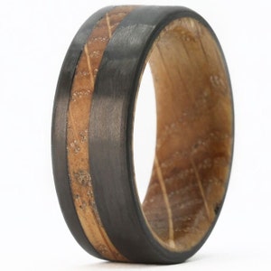 Rustic Ring, Whiskey Barrel Ring, Western Wedding Jewelry, Wooden Ring with Carbon Fiber- The Wrangler