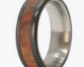 Men's Koa Wood Ring, Carbon Fiber and Titanium, Wood Wedding Band- The Big Kahuna