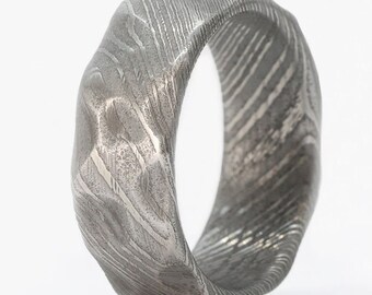 Modern Wedding Ring, Manly Ring, Damascus Steel Ring, Textured Ring- The Architect