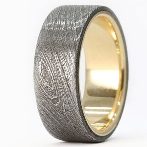 Wedding Band for Men, Damascus and Gold Ring, Damascus and 14K Gold- The Sultan