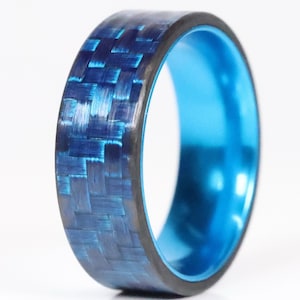 Alianza de boda azul, banda de fibra de carbono, aluminio azul con fibra de carbono - The Mariner