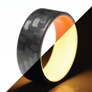 Orange Glow Ring, Men&#39;s Rings, Glowing Band, Men&#39;s Wedding Band- The Orange Racer