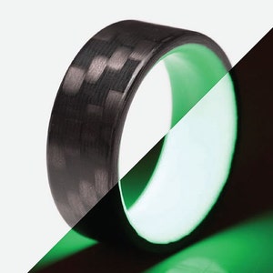 Grad Gifts, Green Carbon Fiber Glow Ring, Gifts for Him, Glowing Wedding Ring- The Green Racer