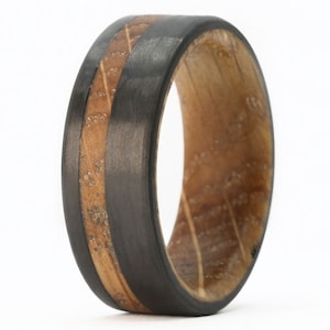 Carbon Fiber Ring, Whiskey Barrel Ring, Carbon Fiber and Whiskey Barrel Wood Wedding Ring- The Wrangler