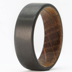 Carbon Fiber Rings for Men, Men&#39;s Wood Wedding Band, Carbon Fiber Ring with Whiskey Barrel Wood- The Cooper